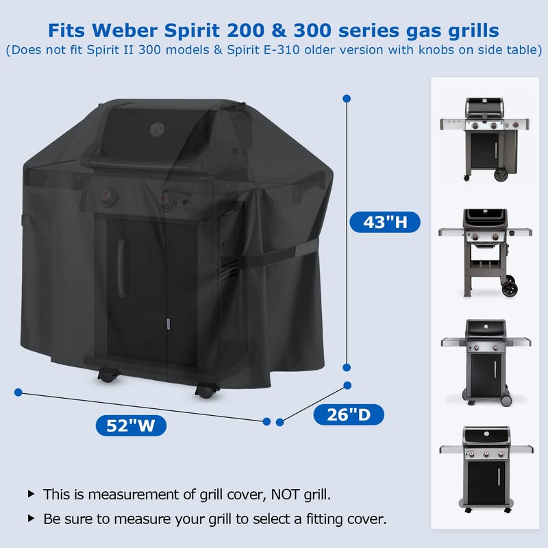 SunPatio BBQ Grill Cover 52 Inch, Outdoor Durable Waterproof Gas Barbecue Cover, Compatible for Weber Spirit 200 and 300 Series, Charbroil and Kenmore Grills, Compared to Weber 7106, 52" x 26" x 43"H - Image 3